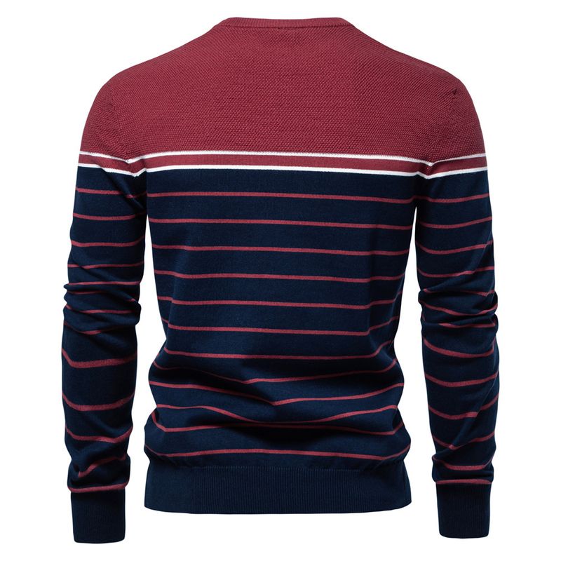 Men's Clothing New Striped Color Matching Long Sleeved Men's Knitted Sweater Fashionable Round Neck Men's Casual Sweater_voghion.com