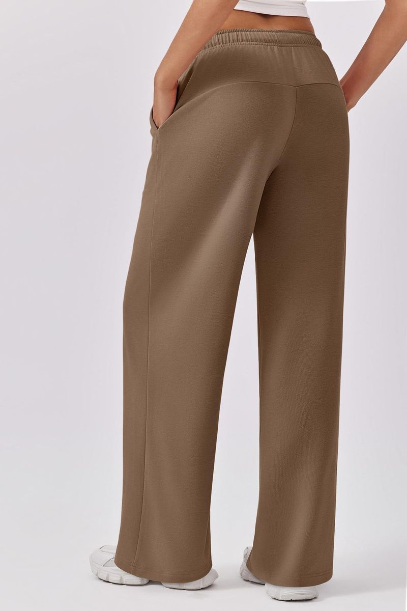 Nuovi pantaloni elastici in vita con tasche laterali, pantaloni della tuta larghi in pile spesso, taglio dritto, tinta unita, pantaloni lunghi da donna_voghion.com