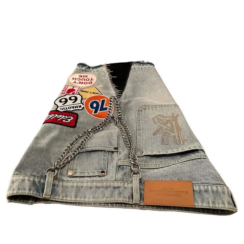 Streetwear Fiess Baggy Denim Männer Frauen Haruku Hip Hop Cartoon Grafik Patch Jean Shorts Gothic Retro Blau Kurze Hosen_voghion.com