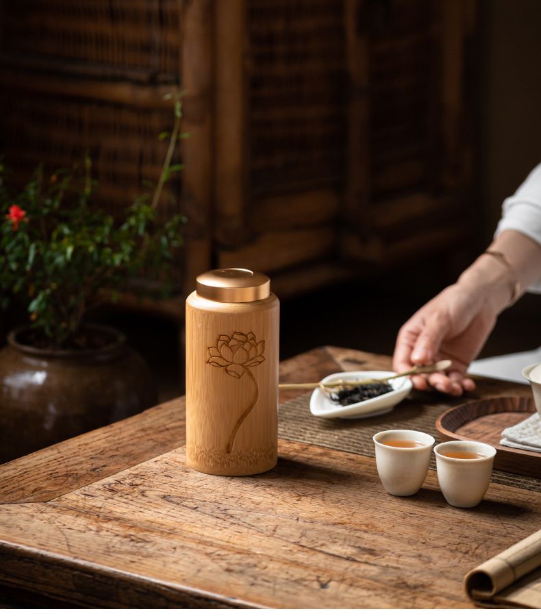Bamboo Sealed Tea Caddy Handmade Wood Chinese Style Bamboo Container Portable Bamboo Tea Canister for Household Use_voghion.com