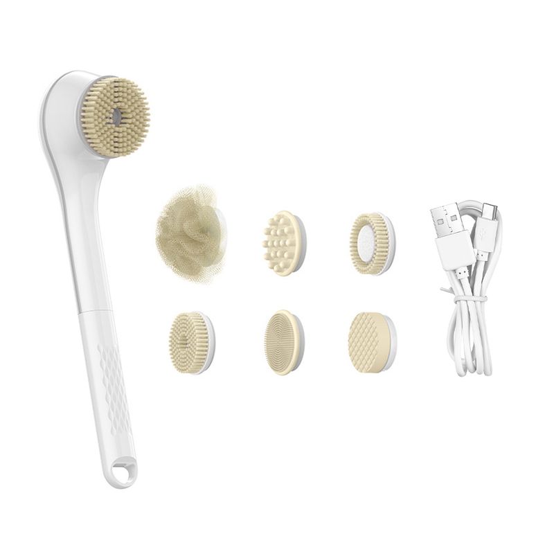 Electric Shower Brush, Rechargeable, Waterproof IPX7, 3-speed 6-in-1, Wireless Shower Brush Head, Lazy Scrubbing Tool_voghion.com