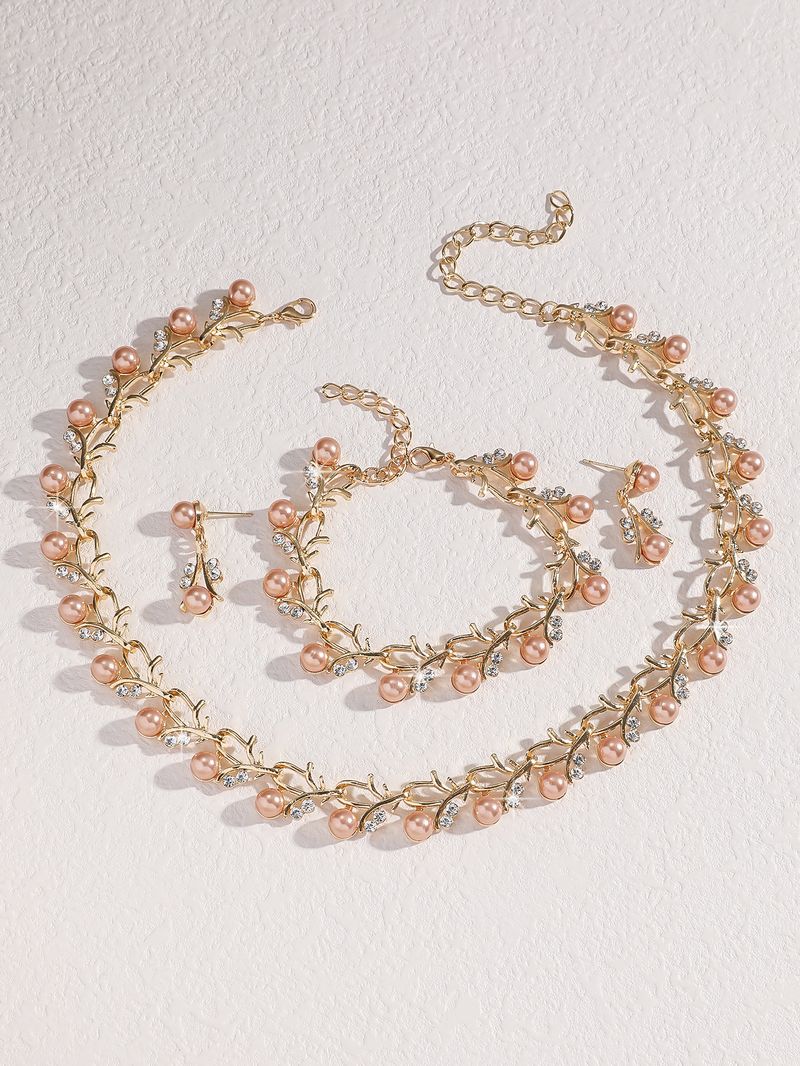 Novo conjunto de duas peças de colar de diamante de liga de pérolas femininas brincos de noiva premium_voghion.com