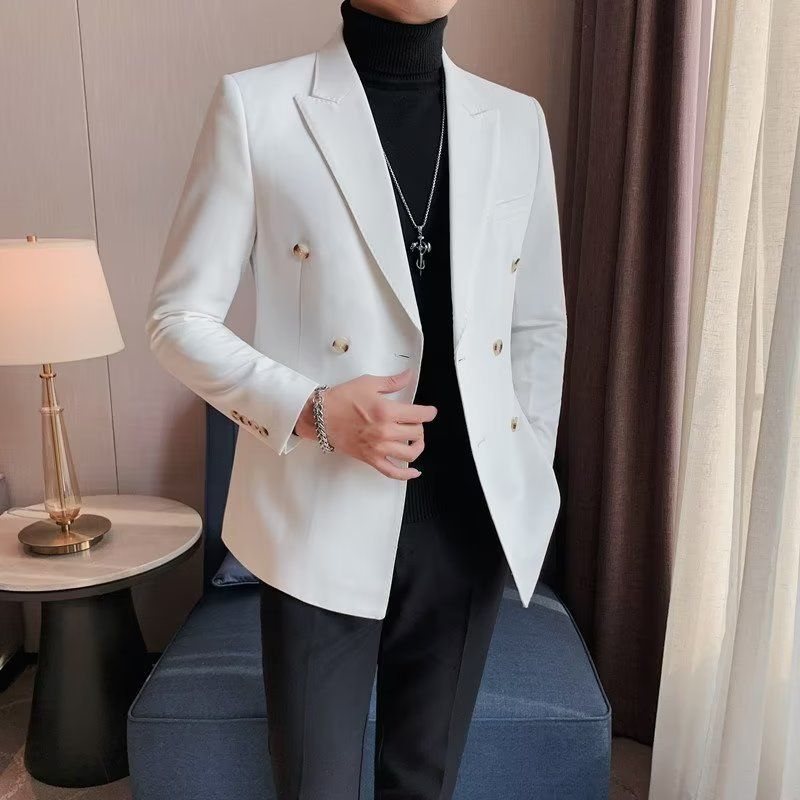 CT Double-Breasted Casual Blazer For Men, Spring And Autumn, High-End British Business Single Suit, Trendy Slim Fit Men's_voghion.com