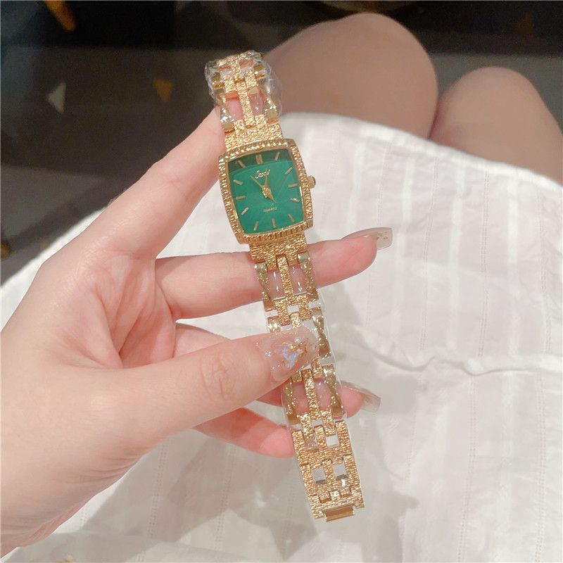 Orologi da donna quadrati piccoli verdi, orologio da donna al quarzo per il tempo libero, orologio da donna di lusso con luce media_voghion.com