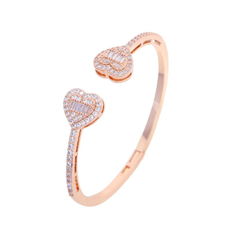 Nuovo braccialetto aperto a forma di cuore con doppio cuore in rame intarsiato e diamanti_voghion.com