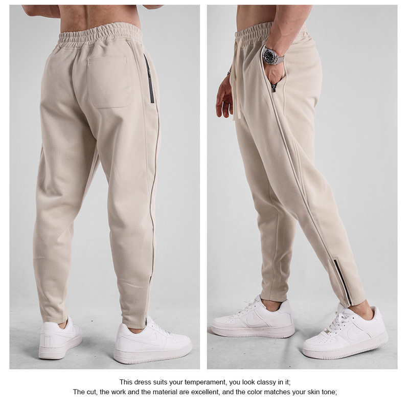 Men's Clothing Spring and Autumn Cotton Long Sweatpants Men's New Slim Fit Zippered Feet Casual Youth All Match Sports Outdoor_voghion.com