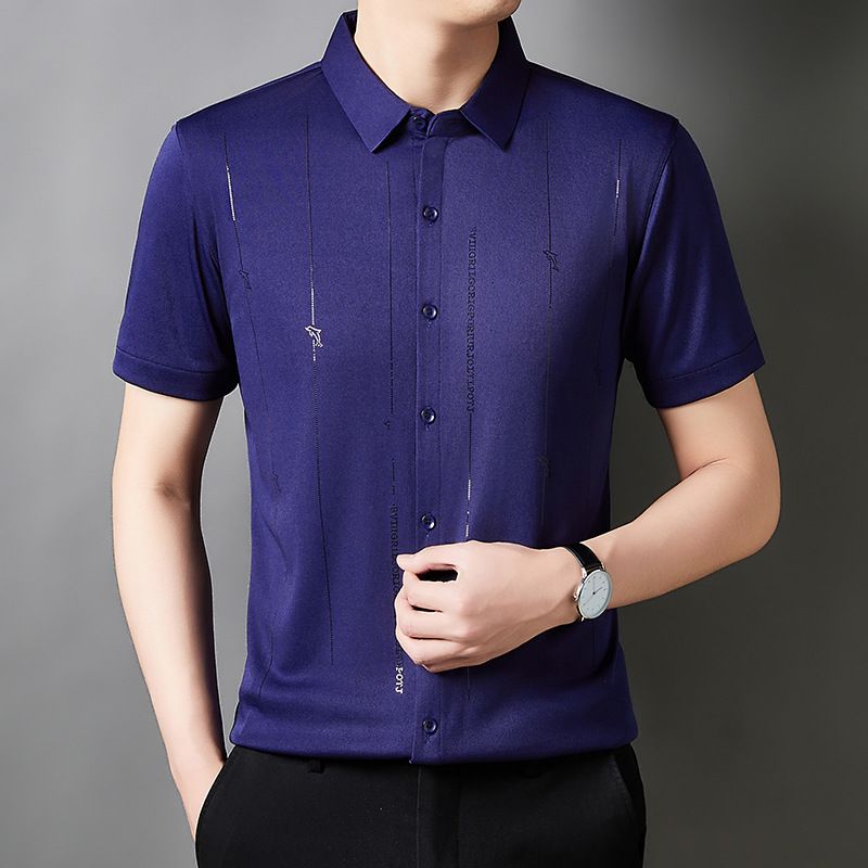 Camicia estiva da uomo CT, corta, alla moda, con colletto rovesciato, casual, stampata, sottile, a mezza manica, per uomini di mezza età_voghion.com