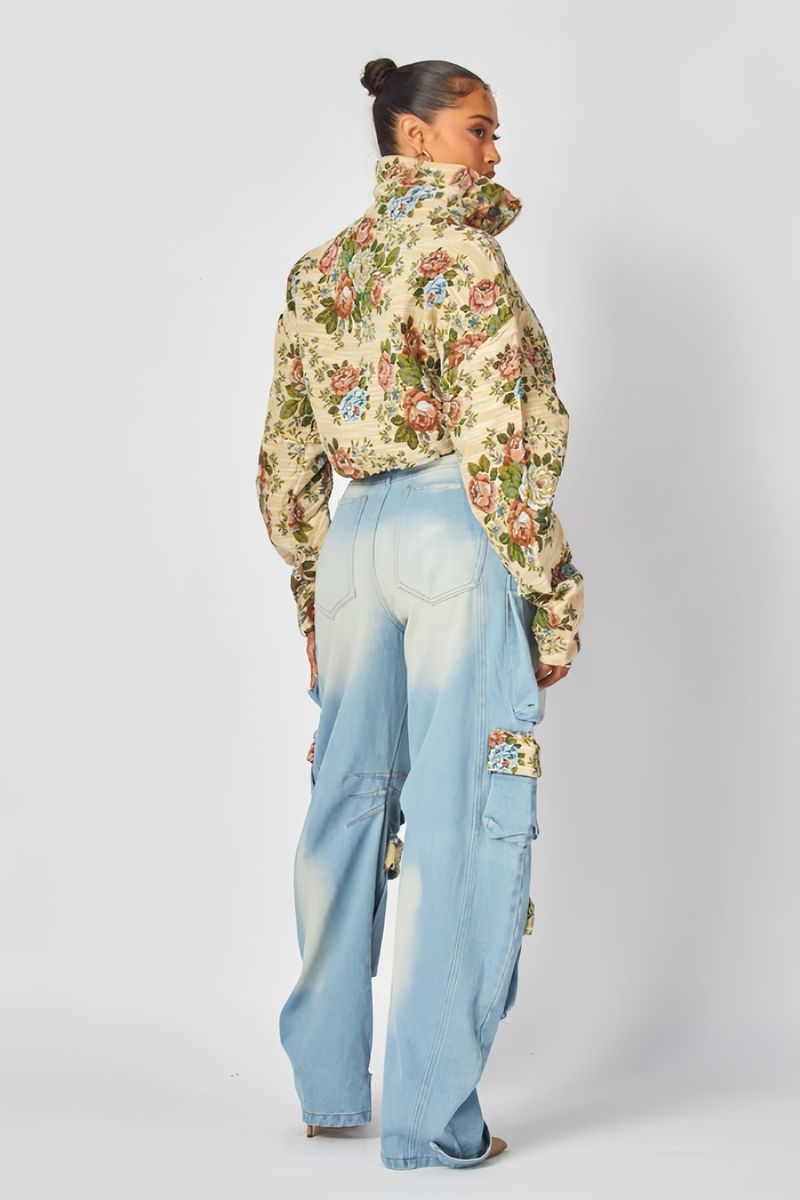Frauen Kleidung herbst neue mode floral denim overalls anzug_voghion.com