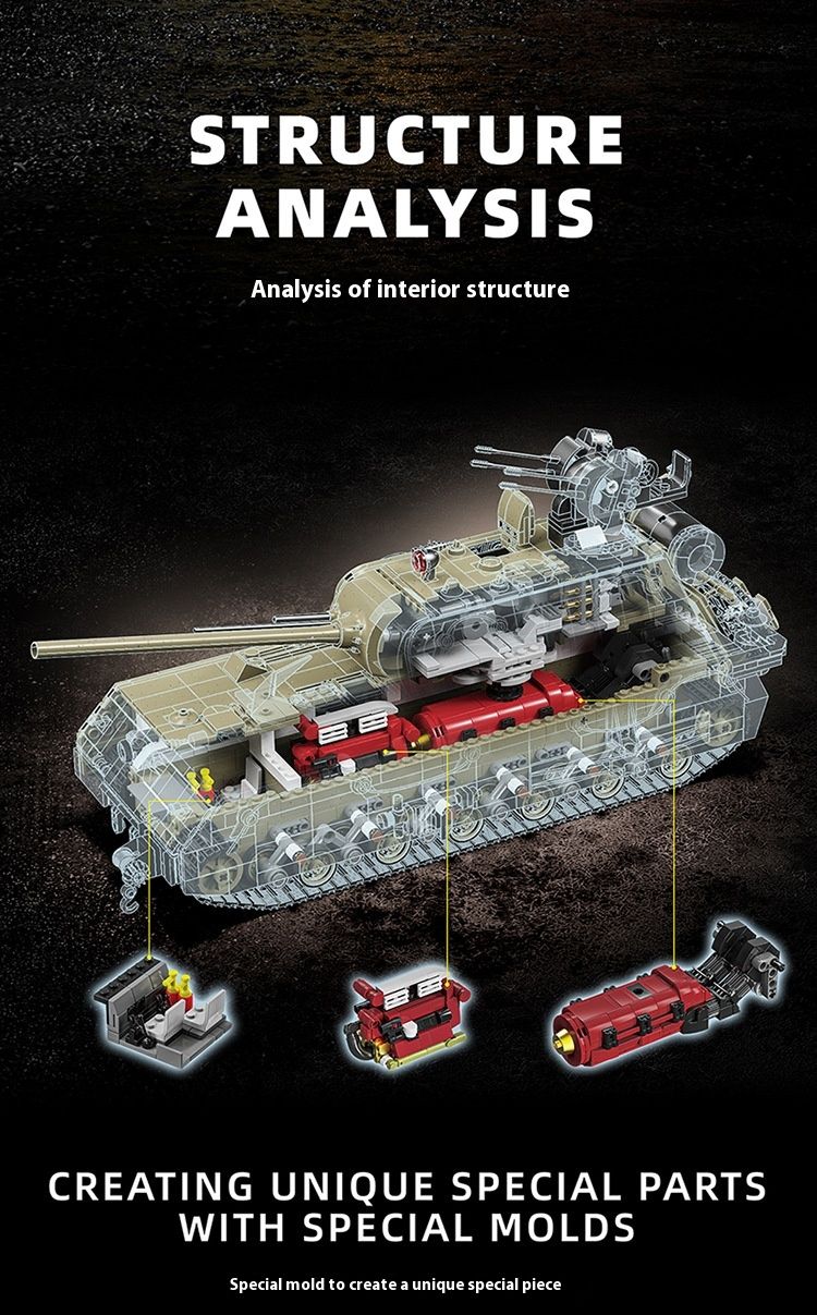 12GO98001-2 Modèle de char super lourd de style souris allemande, jouet de construction à assemblage de puzzle de haute difficulté_voghion.com
