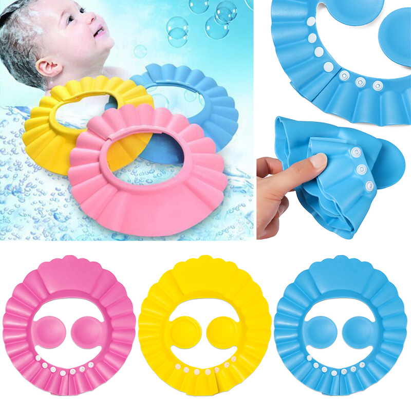 1 gorro ajustable para ducha de bebé, gorro para champú para niños, protector de cabello, visera de baño, impermeable, protección para los ojos y las orejas para bebés._voghion.com