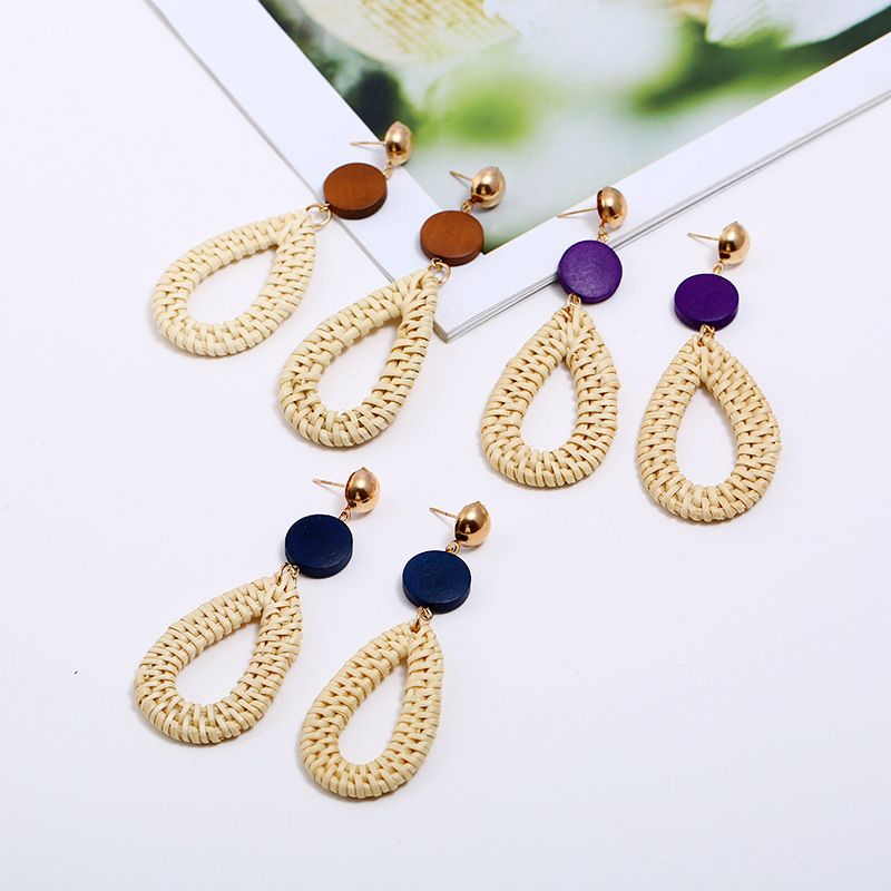 conjunto de brincos de borla hit Novos brincos boêmios Brincos de vime de madeira_voghion.com
