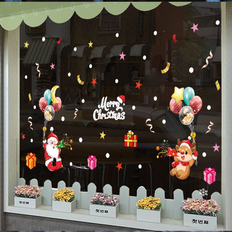Christmas Decorations Static Cling Santa Claus Reindeer Gift Window Clings Glass Stickers Store Scene Arrangement_voghion.com