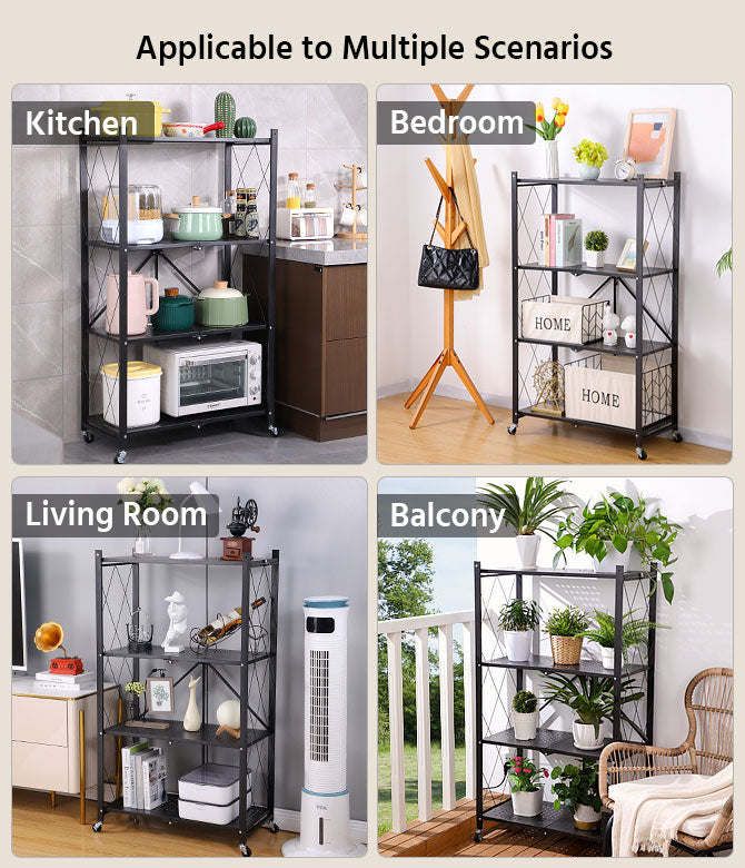 Joybos® 5 Tier Black Heavy Duty Foldable Metal Organizer Shelves with Wheels_voghion.com