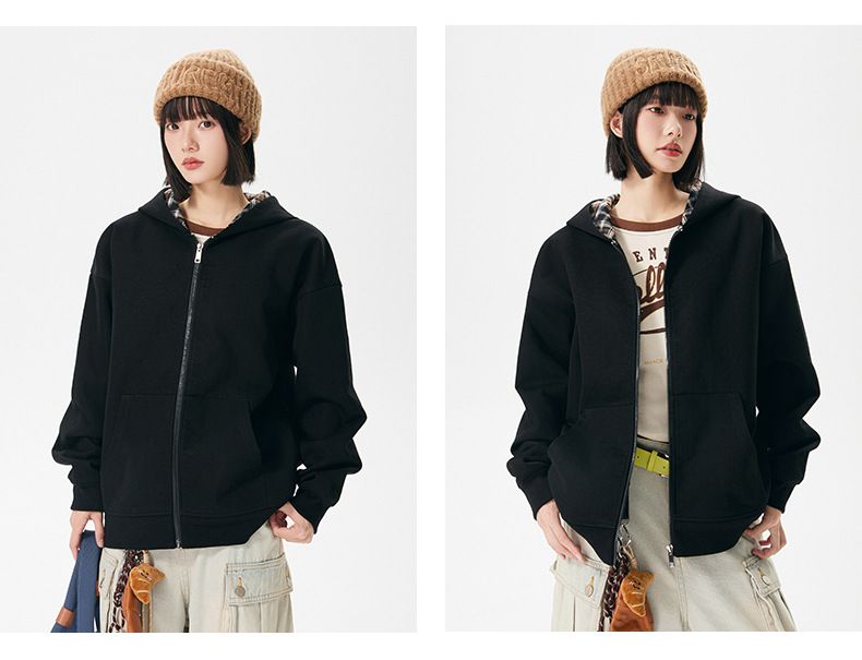 Felpa unisex con cappuccio e cerniera a quadri vintage - Pullover casual oversize per uomo e donna_voghion.com