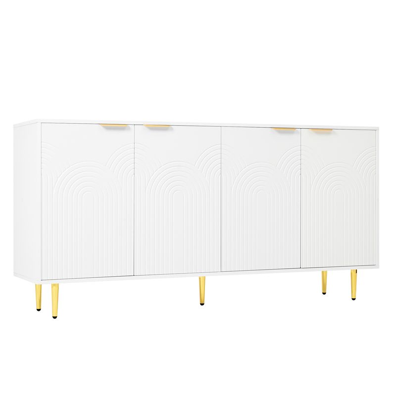 Aparador Weiß 160x80cm Mit 4 Türen, Goldenen Griffen, Hochglanzbeinen_voghion.com