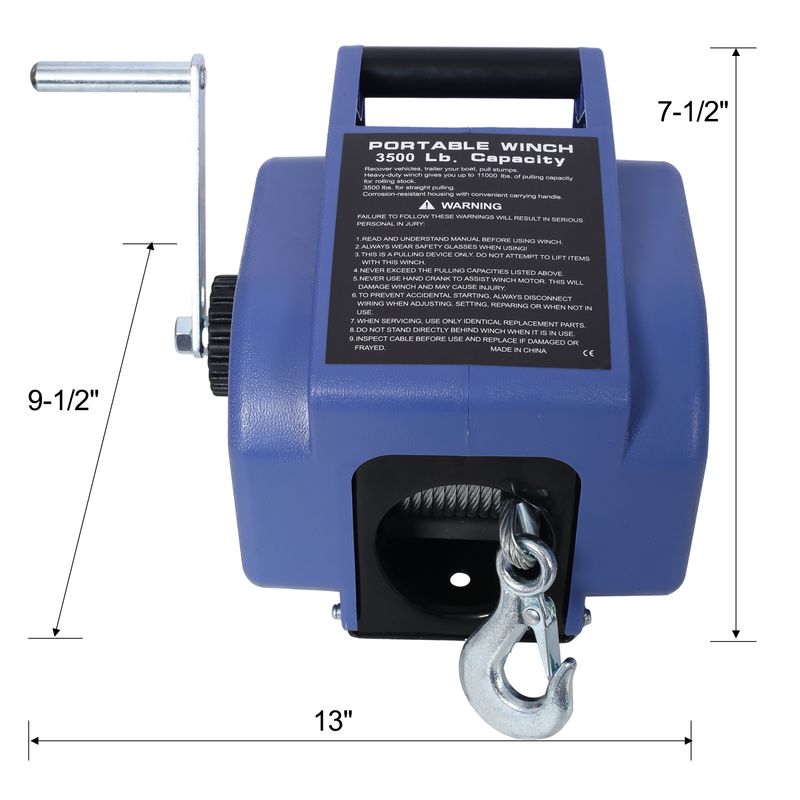 12v 3500lbs Trailer Winch,Reversible Electric Winch, For Boats Up To 5000 Lbs.Galvanized Wire Rope,with Extra Pulley Hook,power In And Power Out,with Manual Function.blue Plastic Casing_voghion.com