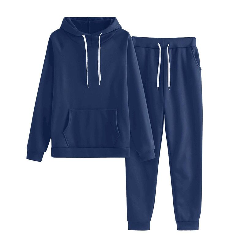 2025 Korean Style New Solid Color Plus Size Long Sleeve Hooded Sweatshirt For Women Casual Loose Two-Piece Set_voghion.com