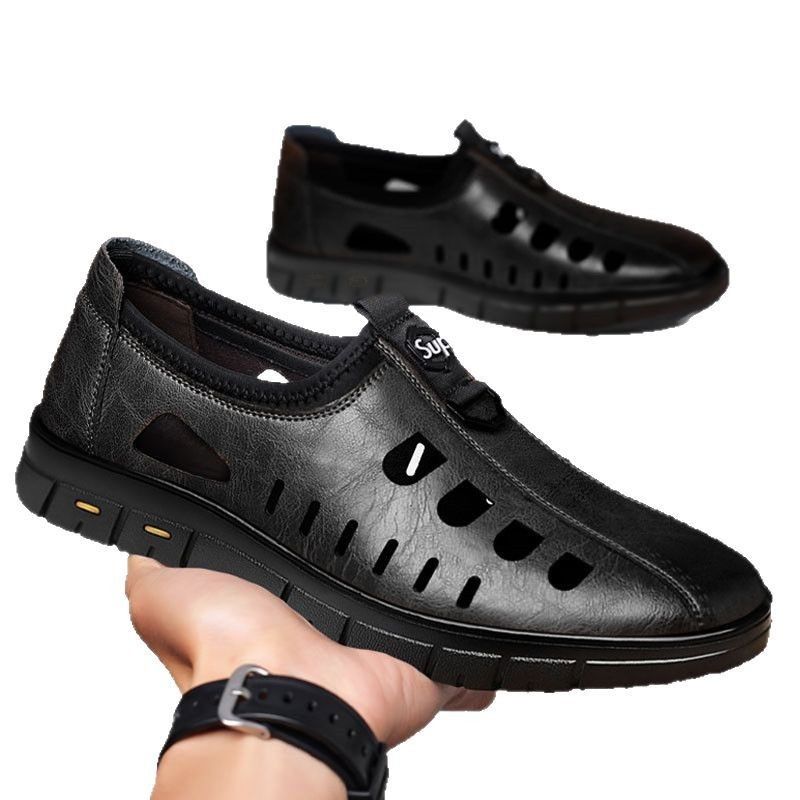2025 Sommer Neue Lederoberfläche Loch Vielseitige Casual Herren Papa Leichte Slip-On Schuhe_voghion.com