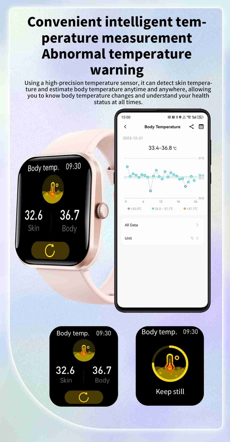 High Quality Unisex Smartwatch Square IPS Display Heart Rate Tracker Android IOS IP67 Magnetic Music Player Silicone_voghion.com
