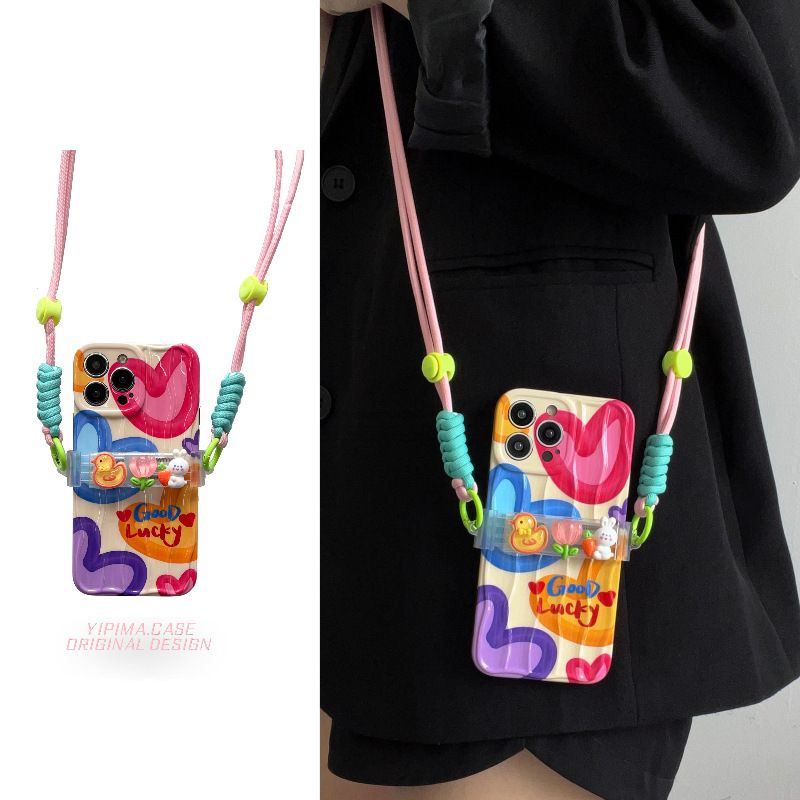 NeoGear Rainbow Color Heart Crossbody Case For 15/16 Pro IPhone 13 12 11 Trendy Wave Shockproof_voghion.com