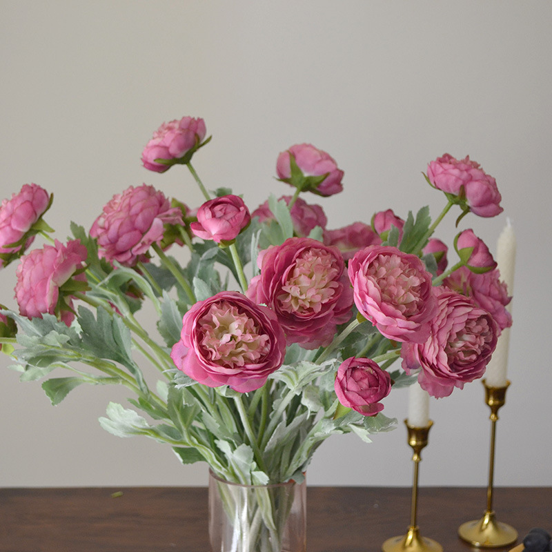 Wholesale artificial flowers with 3 heads of flocked Qianzi dew lotus camellia Lulianyang peony peony Nordic simple temperament artificial flowers_voghion.com