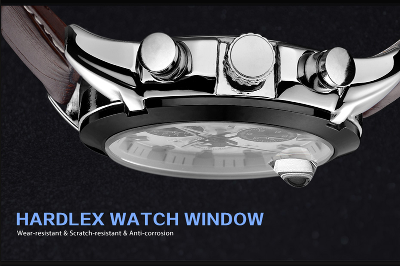 Men Watches Original Leather Quartz Wristwatch Military Chronograph Big Dial Sports Clock_voghion.com