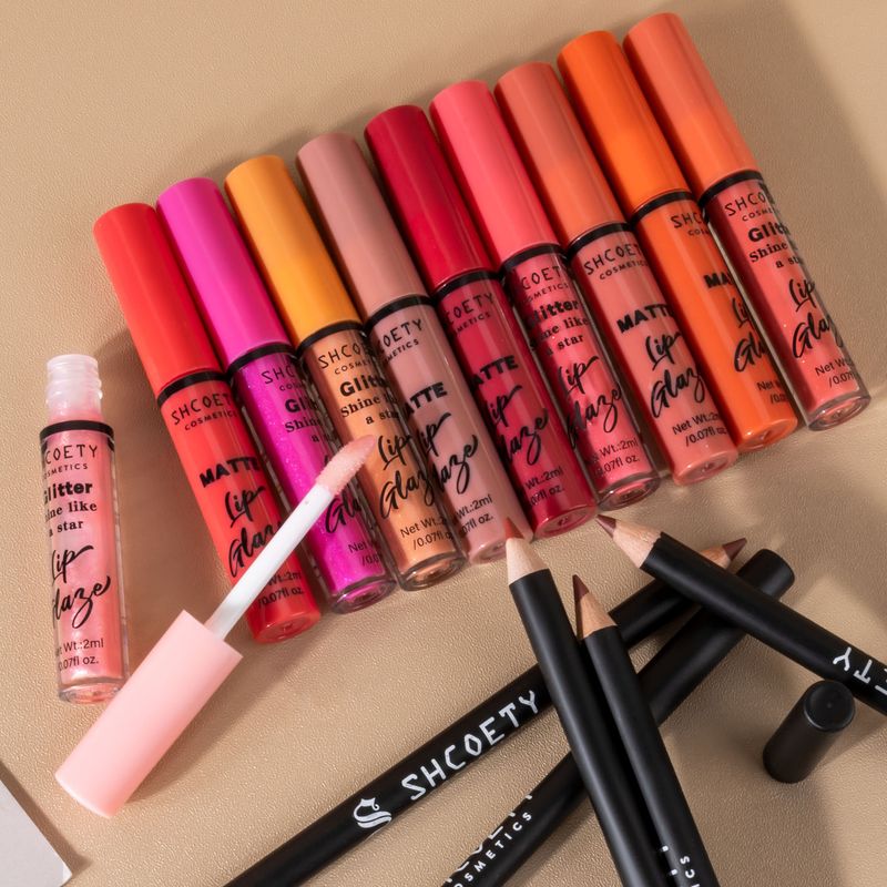 Lip Gloss Lipstick Set Pearlescent Lip Gloss Matte Waterproof Non Stick Lip Glaze Lip Liner_voghion.com