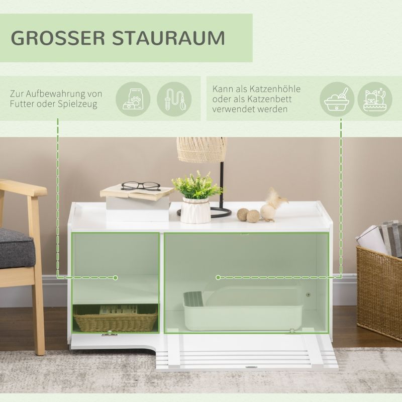 Katzenschrank Mit 2 Regalen, 2-in-1 Design Mit Magnettür, Blanc_voghion.com