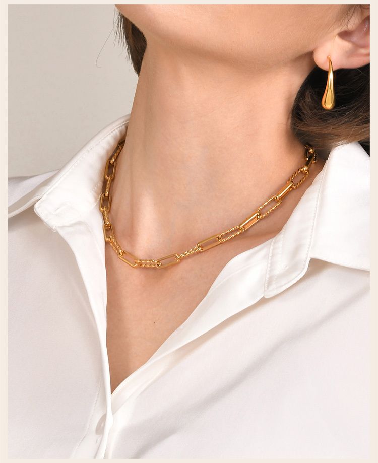 Cadena de clip elegante y moderna para mujer, collar de capas K, joyería de acero inoxidable chapada en oro._voghion.com