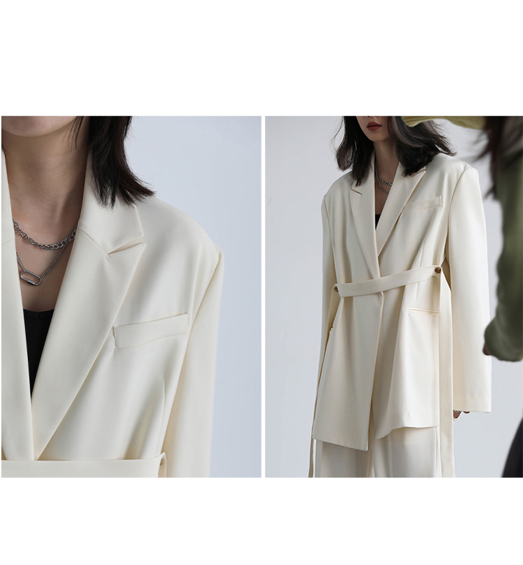 CHIC VEN Women Blazer Design Wide Shoulder Ribbon Solid Women's Medium Long Coat Office Lady Female Overcoat Spring_voghion.com