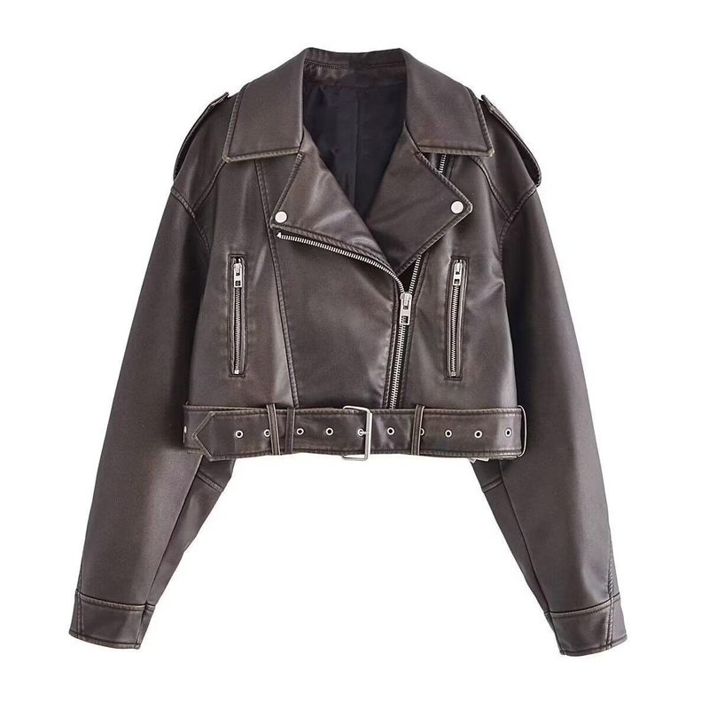 Giacca da motociclista in pelle lavata, nuova moda da strada per donna, autunno_voghion.com