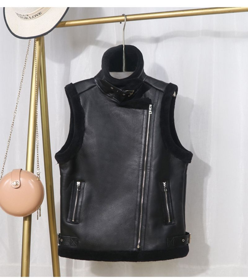 Giacca da motociclista in pelliccia di pecora, versione coreana, ampia, da donna, senza maniche, in pelle, con clip_voghion.com
