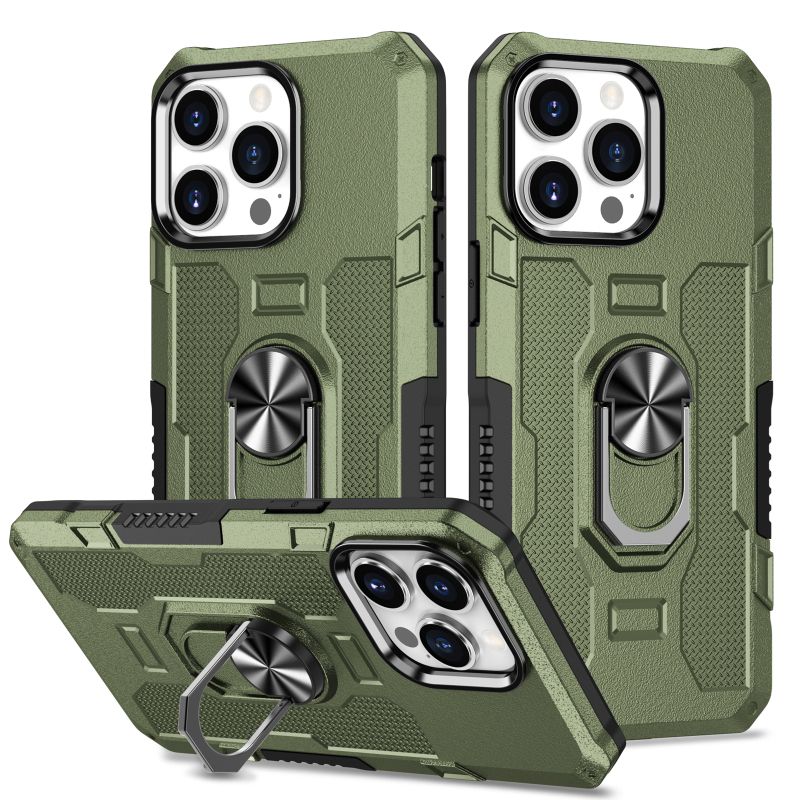 Lyxigt enfärgat 360° roterande metallbilhållare med ringtelefonskal för iPhone 16 Pro Max 14 11 12 13 15 Pro Max stötsäkert fodral_voghion.com