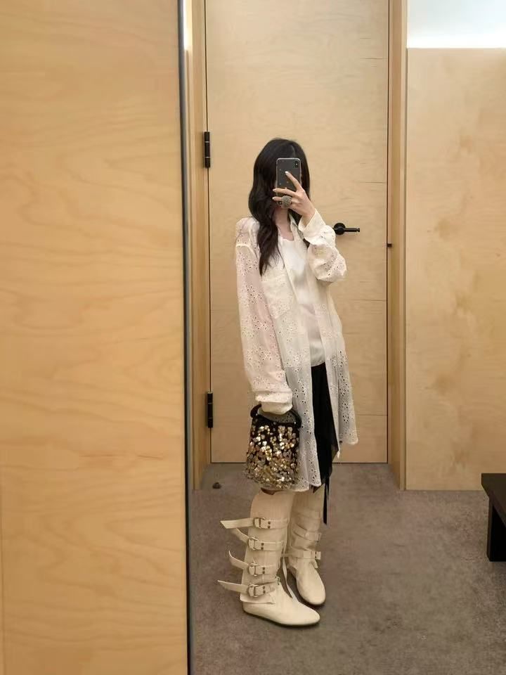 Damen Boxstiefel Rindsleder Neue Gürtelschnalle Weiß Boxen Für Frauen Echtes Leder Abnehmen Hohe Rohr Reiten Western Lange Stiefel_voghion.com