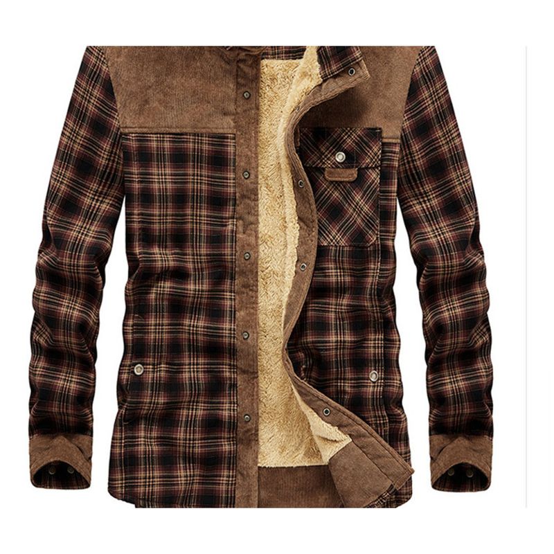New Autumn Winter Shirts For Men With Plush Long Sleeved Plaid, Thickened And Warm Lamb Cashmere Cardigan, Men's Shirt_voghion.com