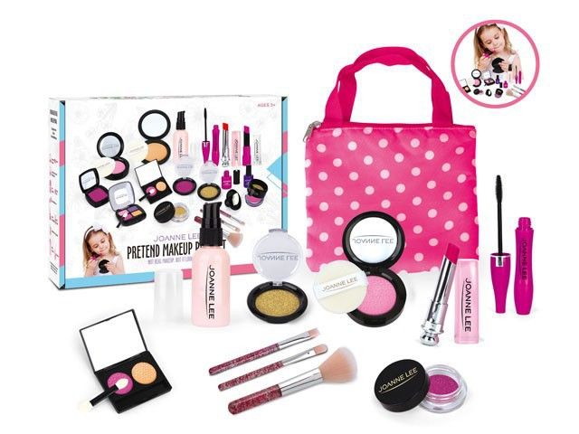 Set di giocattoli per il trucco per bambine, con mini borsa e accessori cosmetici, con rossetto realistico, ombretto e smalto rosa._voghion.com