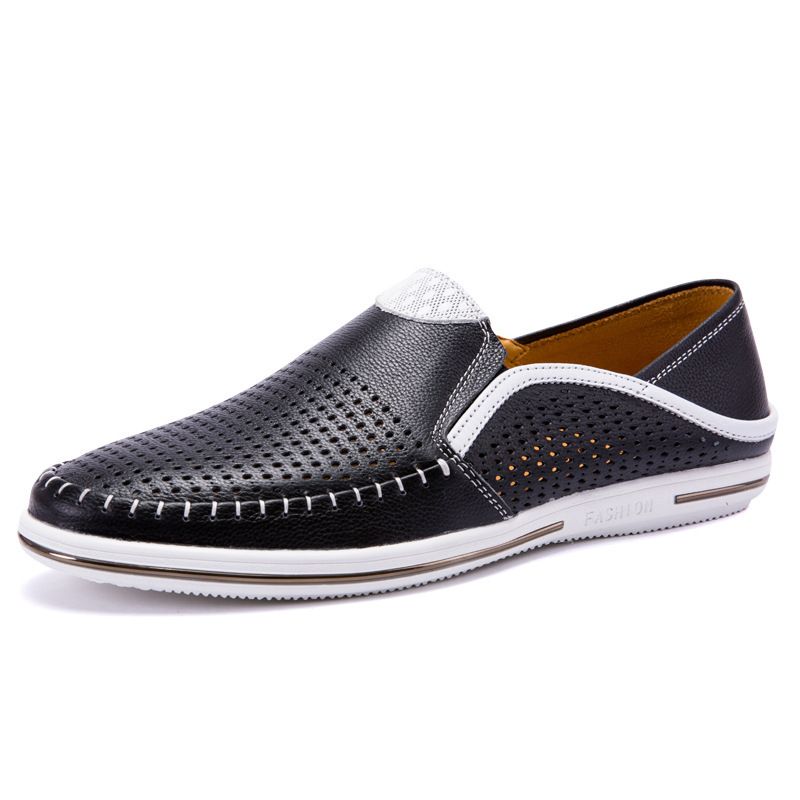 Euro Step Shrimp Skin Echte Loafer Herren, Sommer Atmungsaktive Slip-On-Mokassins Aus Hohlem Leder Für Herren_voghion.com