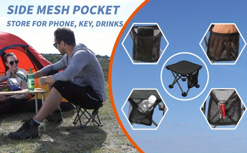 Lätt bärbar kompakt liten camping hopfällbar pall med ficka för utomhussport Backpacking Vandring Trädgårdsarbete Fiske Resa Strand_voghion.com