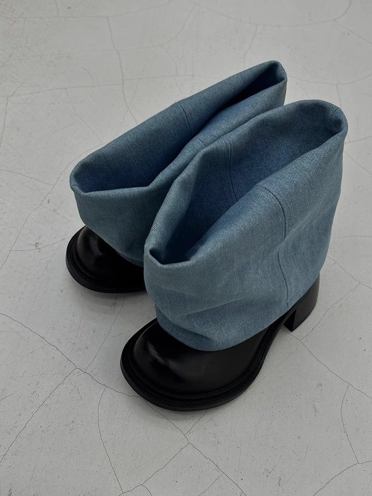 Große Größe Jeans Tube 2025 Frühjahr und Sommer Neue Runde Kopf Kurzen Absatz Schlank Mode Stiefel_voghion.com