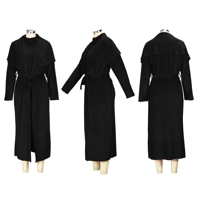 Abbigliamento donna temperamento abito e cappotto due pezzi moda transfrontaliera ampio lungo cardigan velluto completo_voghion.com