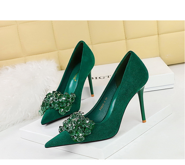Banquet High Heels Women's with Thin Heels, Suede, Shallow Mouth, Pointed Water Diamond Bow Single Shoes_voghion.com