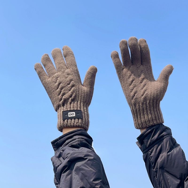 New Touch Screen Gloves Men's Winter Warm Plus Fleece Thickened Wool Knitted Men's Cold-proof Gloves Fashion_voghion.com