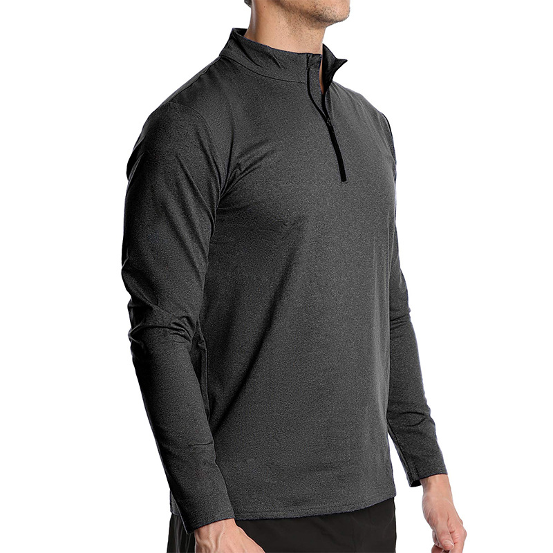 Hue Hue Hue Hue 2024 Autumn European And American Men's Long Sleeve Quick-Dry Sports Running Pullover Half-Zip Solid Color_voghion.com