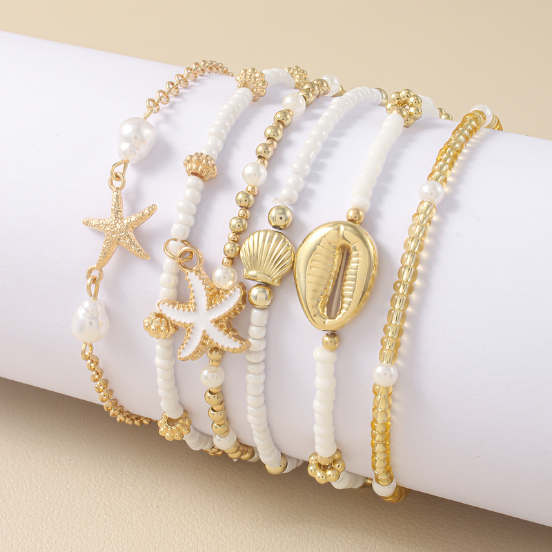Set di braccialetti con perline a forma di stella marina per donna, alla moda, estivi, da spiaggia, multistrato, con perle impilate, gioielli da festa, regali_voghion.com