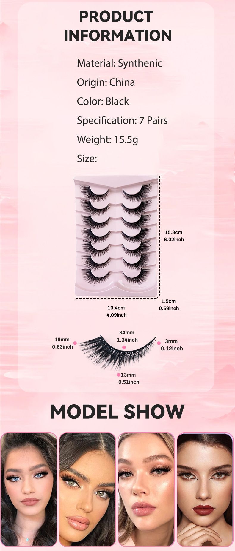 Skew fly fox false eyelashes 7 pairs of eye tail lengthened eyelashes in one piece_voghion.com