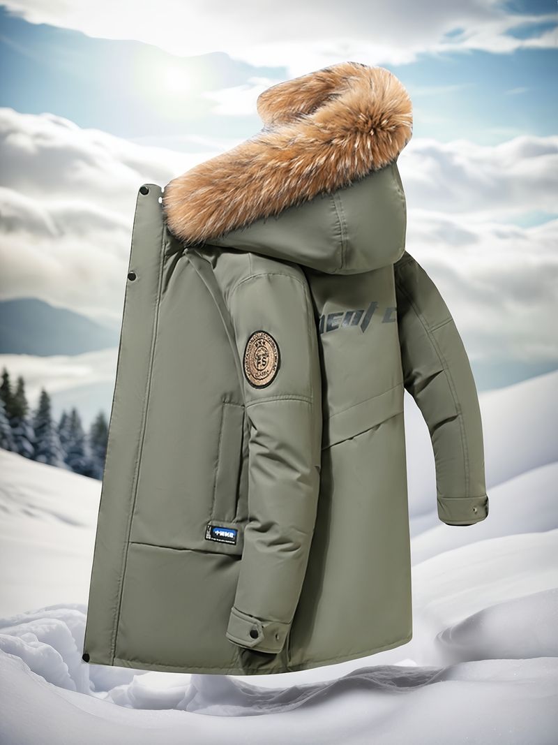 Men's Down Jacket With Hood Lightweight Windproof Winter Coat, White Duck Down, Hooded & Zippered Pockets For Skiing,_voghion.com