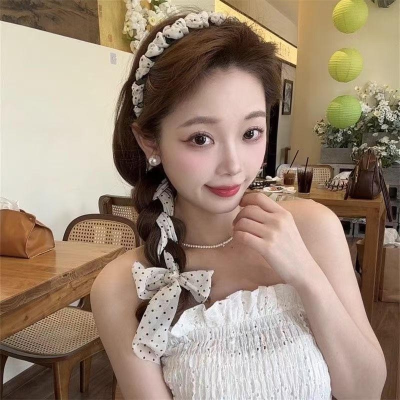 Fascia per capelli con fiocco a pois per donna, nuova, elegante e alla moda, sciarpa, cravatta, versatile accessorio per capelli intrecciati all'aperto_voghion.com