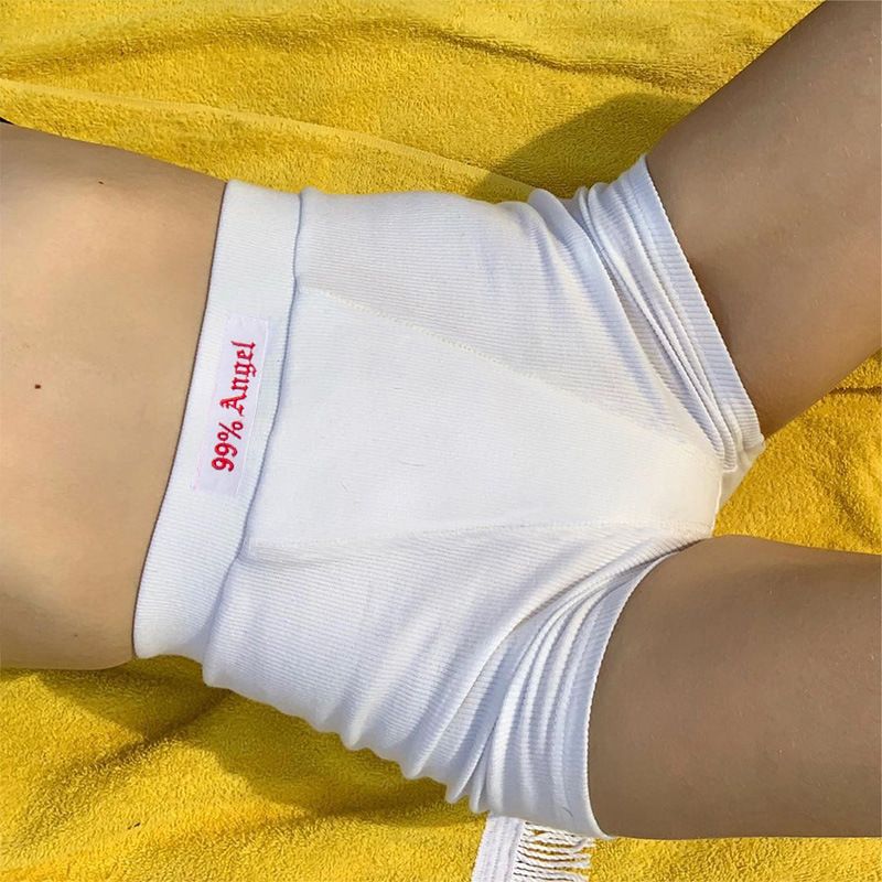 Pantaloncini da ciclista a vita alta con design a lettere multicolore da donna 2024_voghion.com