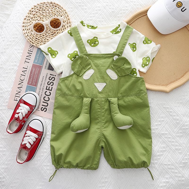 Jongen Summer Cool Casual Top Koreanesch 3D Riemen Kuerzärmlech Baby Zweedeel Set_voghion.com