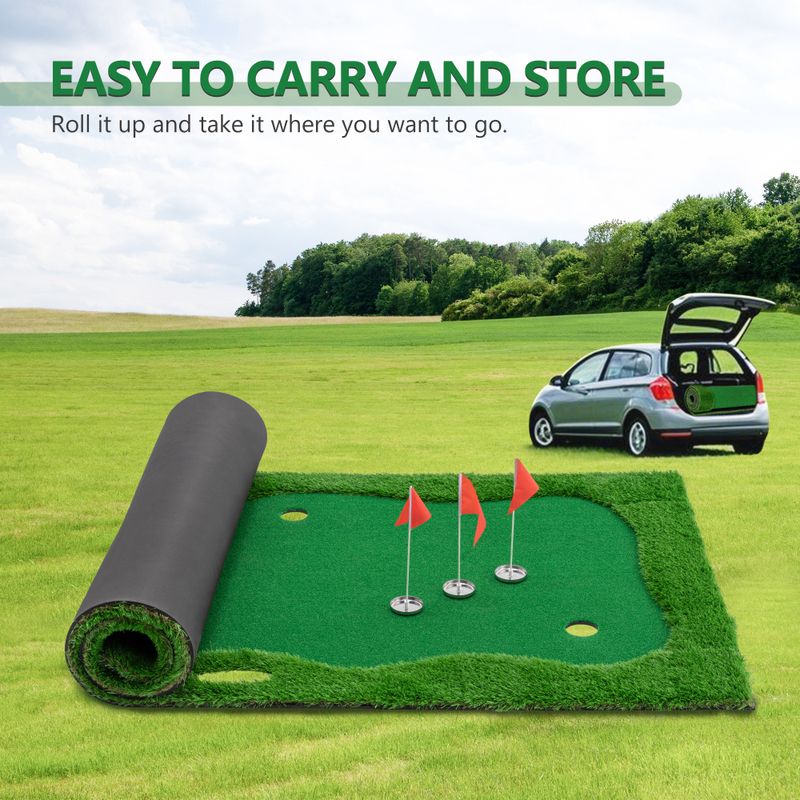 12x5 FT Golf Putting Green, Golf Training Mat With High-quality Turf, 3 Holes, 3 Flags And Cups For Indoor Outdoor_voghion.com